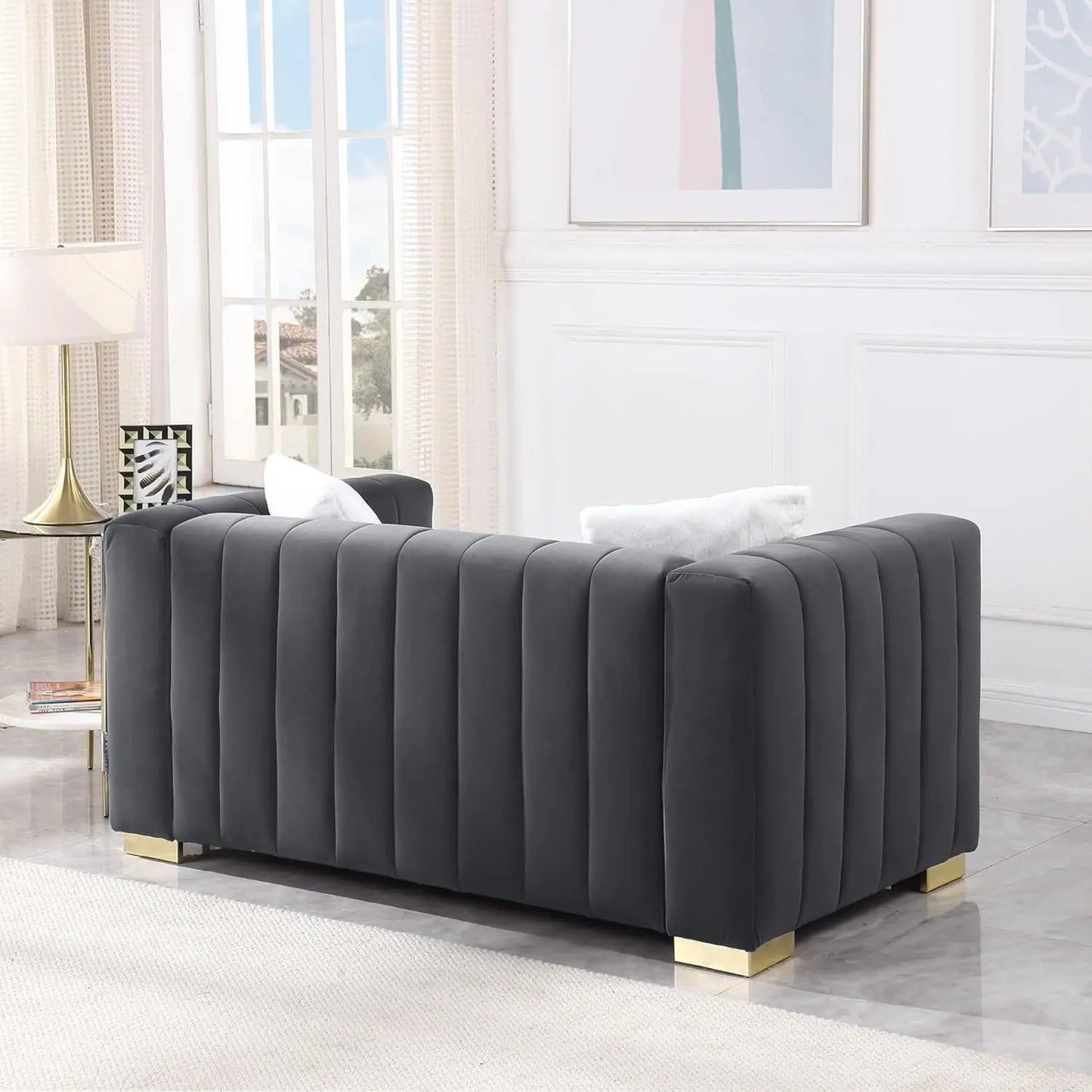 Modern Premium Velvet Loveseat with Pillows