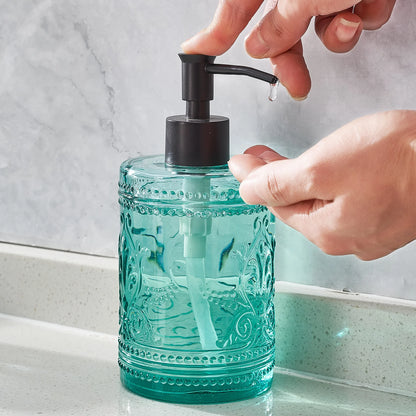 4-Piece Pressed Glass Bathroom Accessory Set | Soap Dispenser, Tumbler & Soap Dish