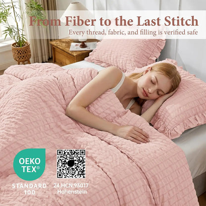Rose Gold Seersucker Comforter Set | 3-Piece Ruffle Bedding Set Full Size