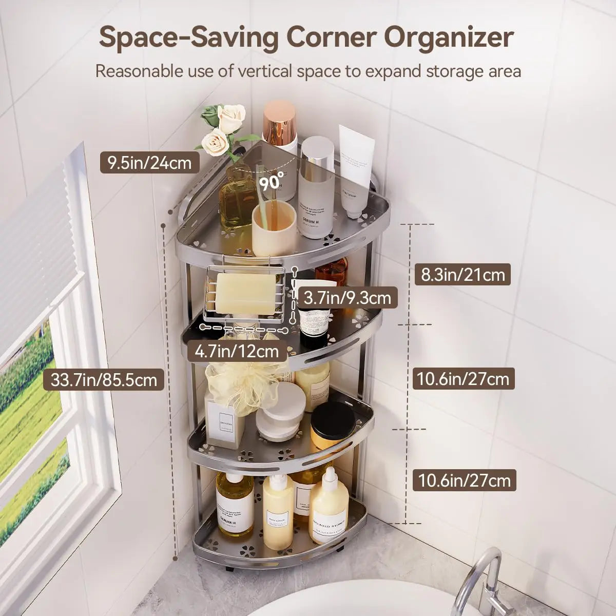 3-Tier Corner Shower Organizer with Soap Dish | Rust-Resistant Bathroom Shelf