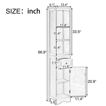 Tall Freestanding Bathroom Storage Cabinet with Drawer & Adjustable Shelf – Grey
