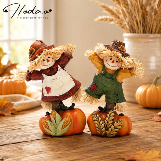 Fall Harvest Scarecrow Figurines Set of 2 | Thanksgiving Décor