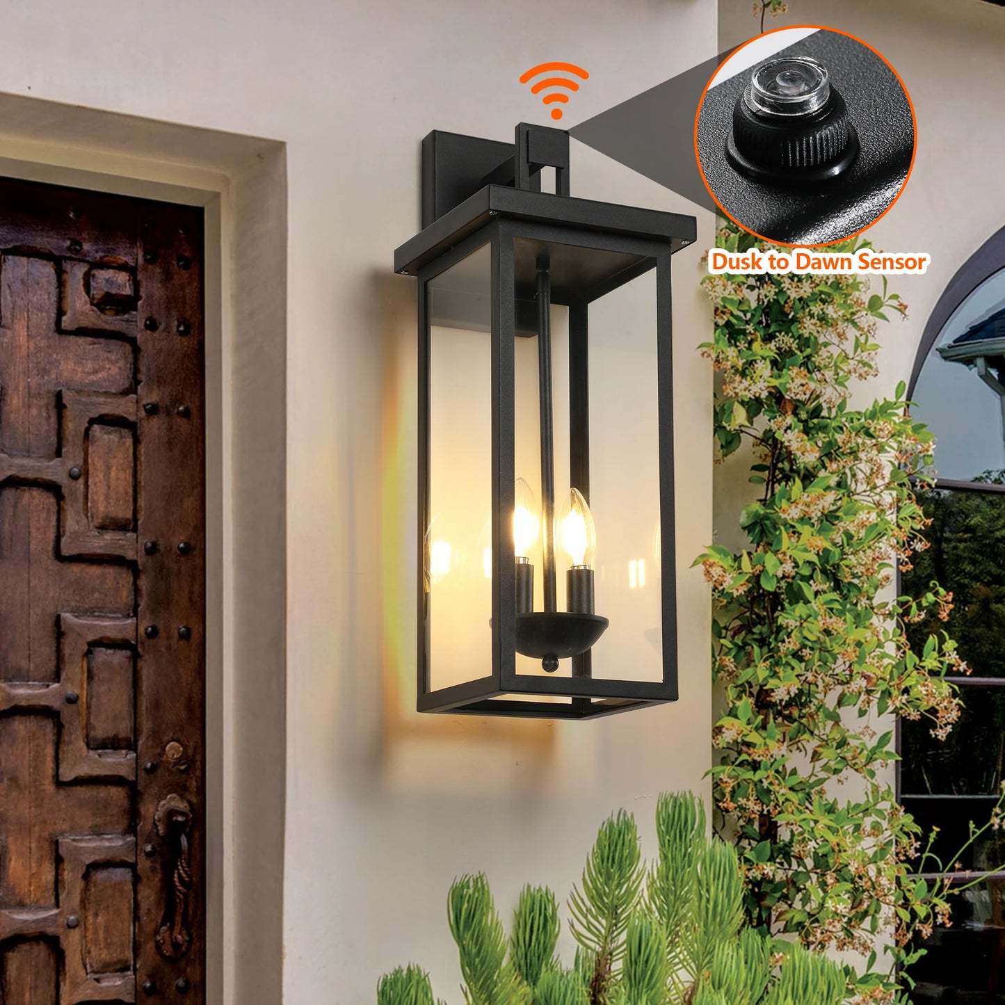 Weatherproof Exterior Wall Lantern with Dusk to Dawn Sensor