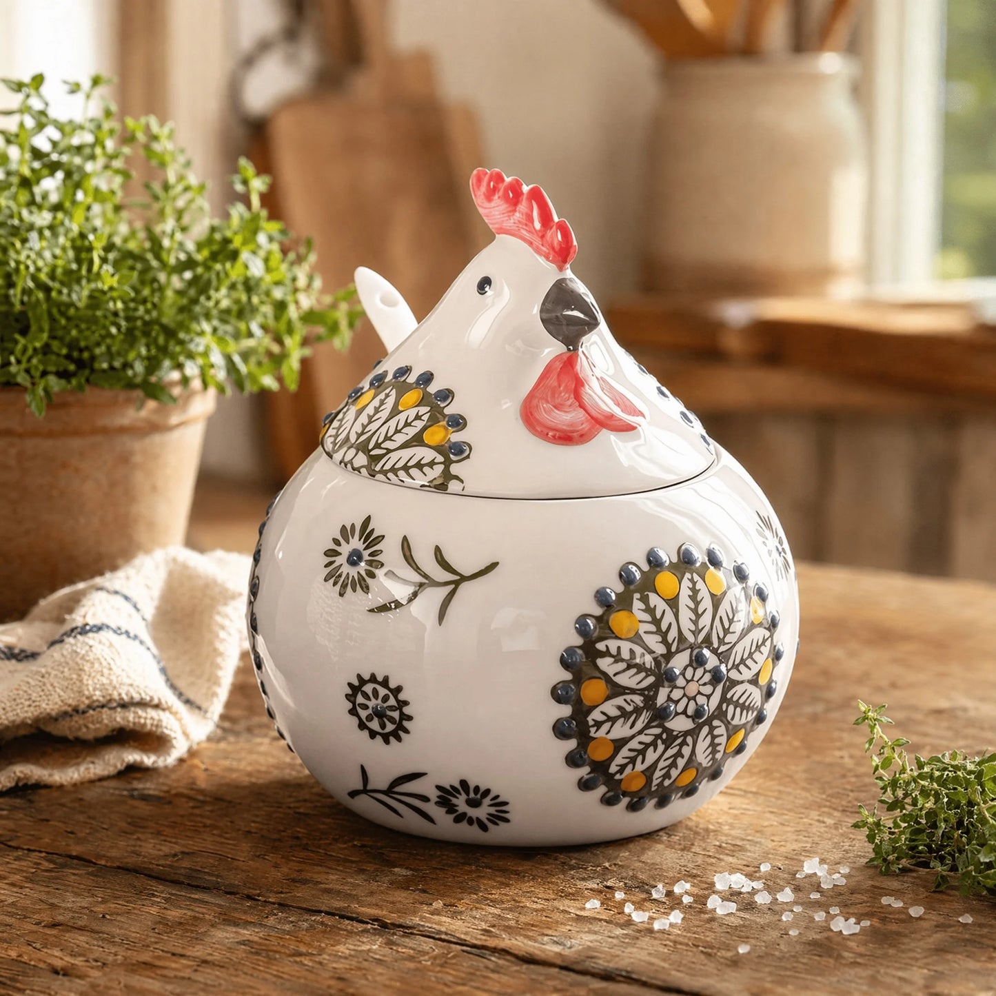 Ceramic Salt Cellar with Lid and Spoon