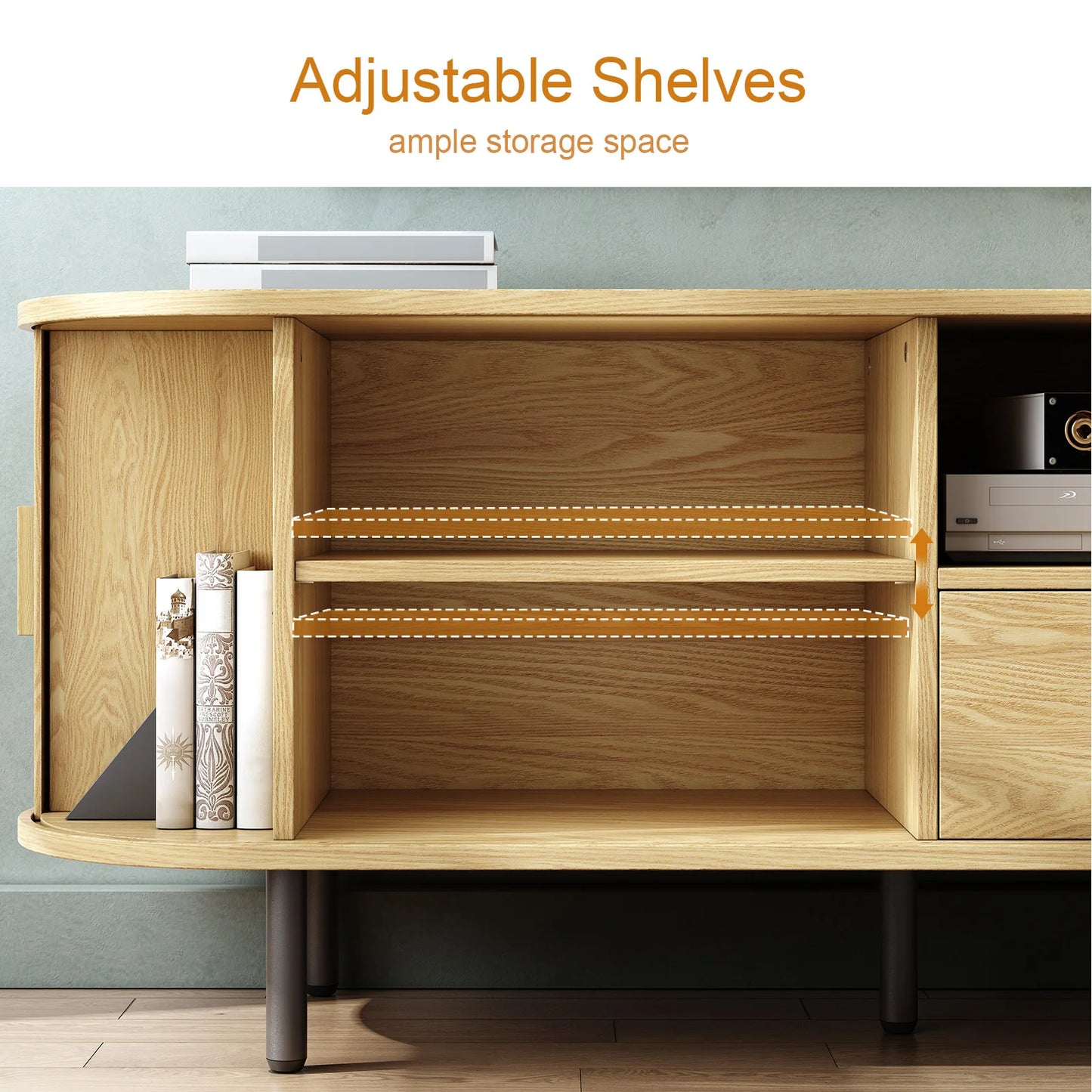 Modern TV Stand with Power Outlet & Sliding Door Storage