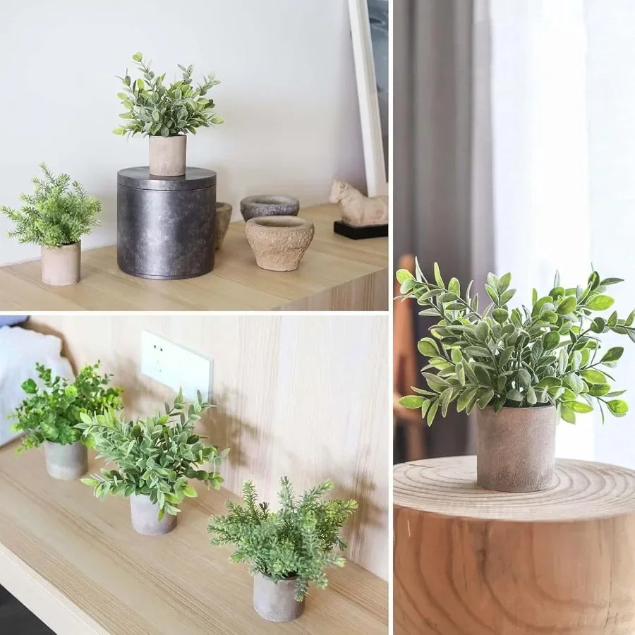 3-Pack Mini Artificial Eucalyptus Plants | Faux Potted Tabletop Greenery