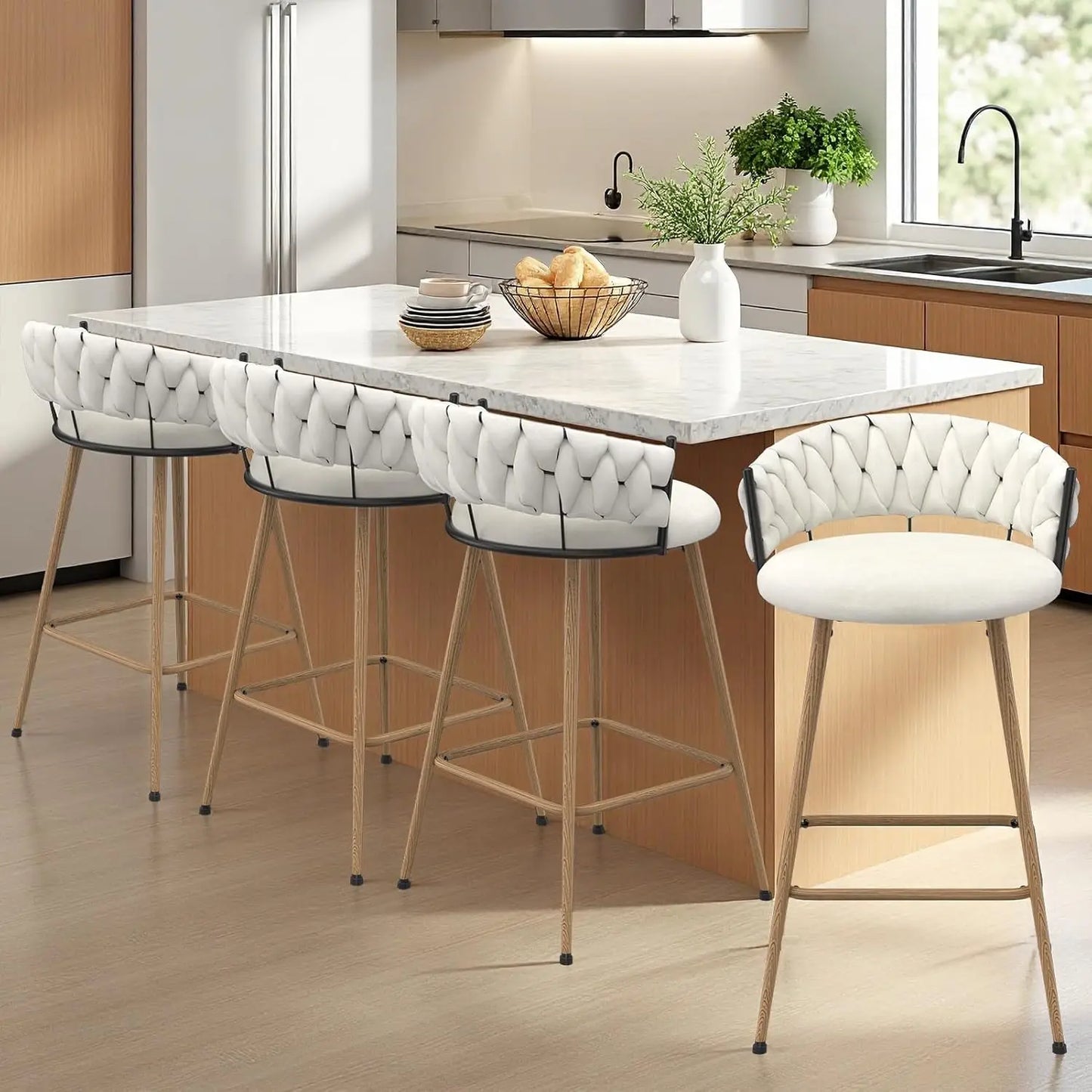 Modern Counter Height Bar Stools with Velvet Woven Backrest
