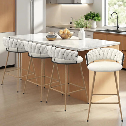 Modern Counter Height Bar Stools with Velvet Woven Backrest