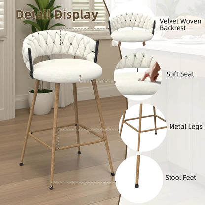 Modern Counter Height Bar Stools with Velvet Woven Backrest