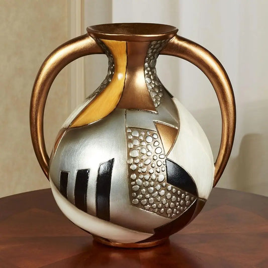 Beautiful Centerpiece Vase in Gold, Black, Amber, and Silver