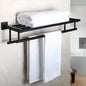 24-Inch Double Towel Rack with Shelf | Matte Black Bathroom Towel Holder