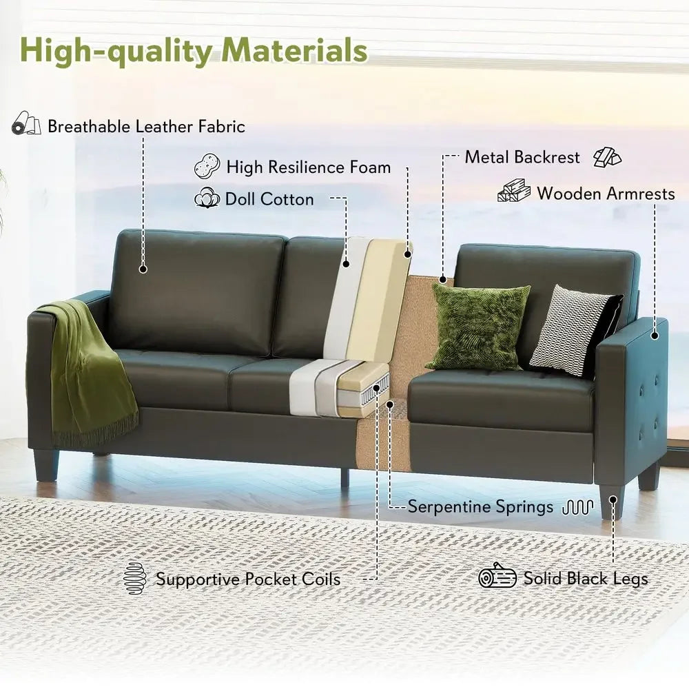 Modern Faux Leather Sofa Set with USB Charging