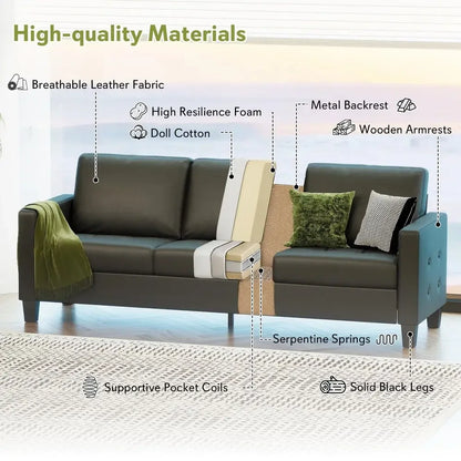 Modern Faux Leather Sofa Set with USB Charging