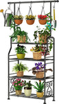 4-Tier Metal Plant Stand with Hanging Hooks