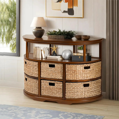 Half Moon Console Table With 6 Baskets