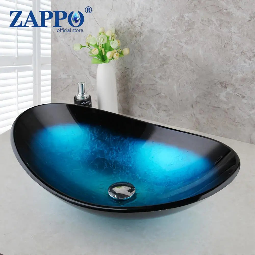 Tempered Glass Vessel Sink with Waterfall Black Faucet