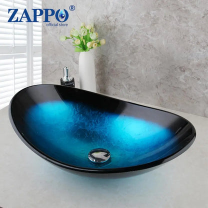 Tempered Glass Vessel Sink with Waterfall Black Faucet