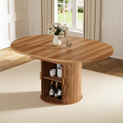 Extendable Round Dining Room Table with Storage