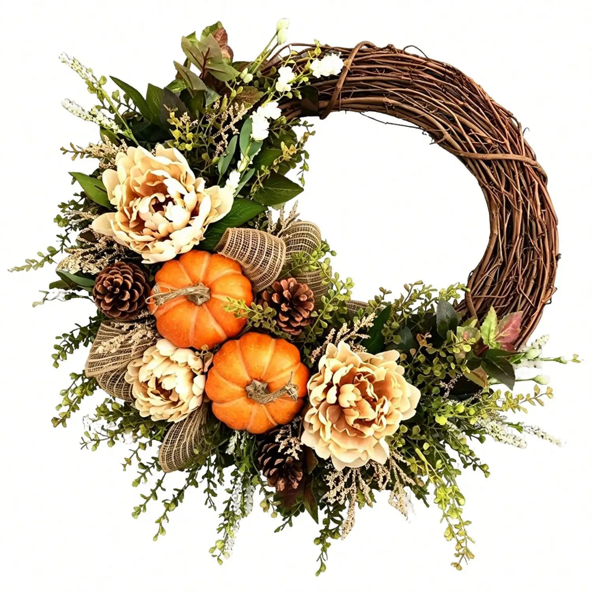 Fall Thanksgiving Pumpkin Wreath | Floral Leaf Front Door Décor