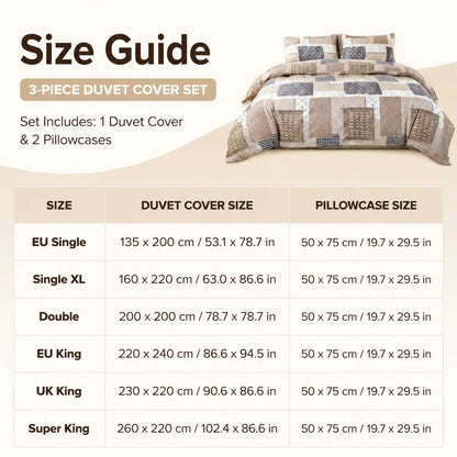 Boho Patchwork Duvet Cover Set | Soft Farmhouse Geometric Bedding