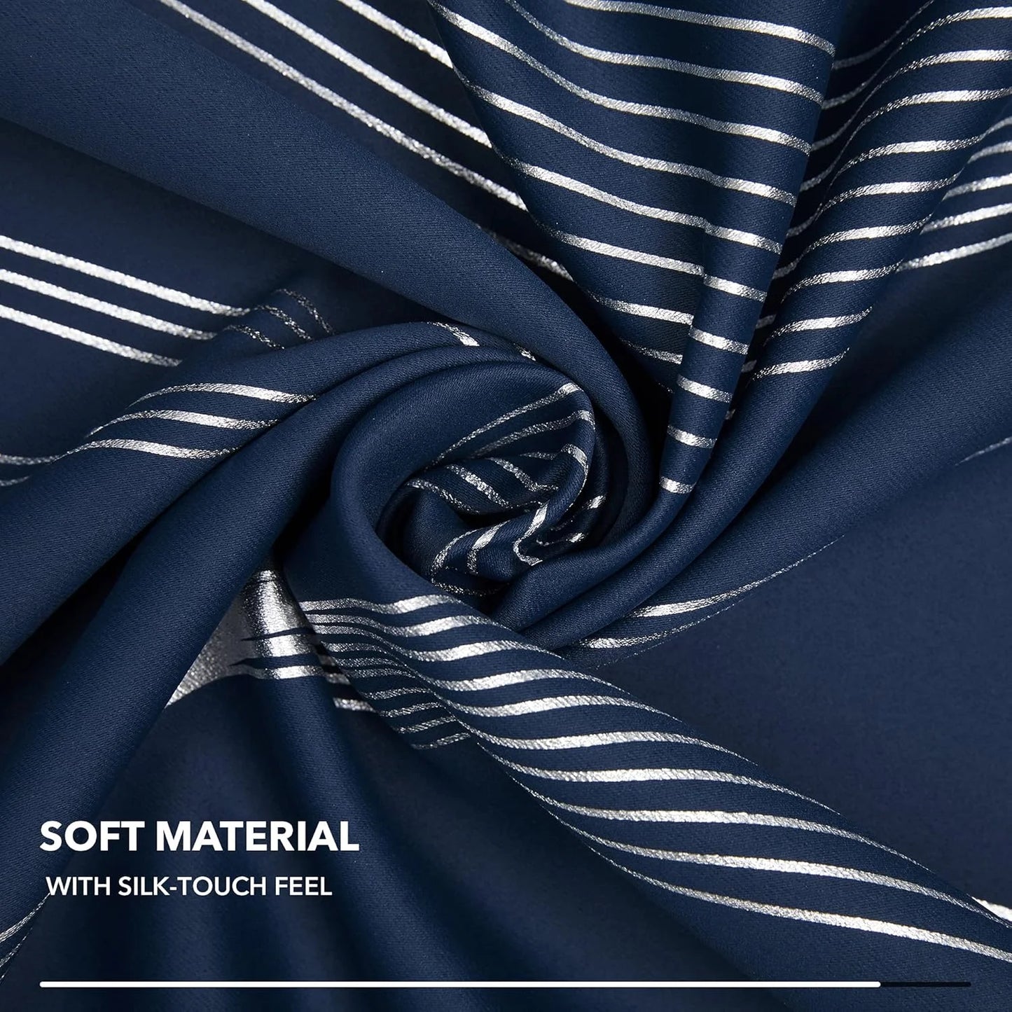 4-Panel Blackout Curtains with Silver Wave Foil Print | Thermal Insulated Drapes
