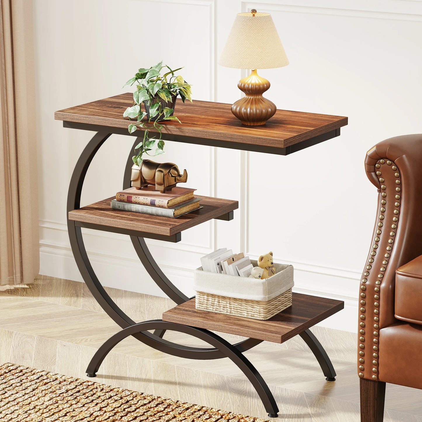 Rustic C-Shaped Side Table