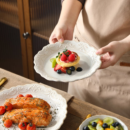 16-Piece Stoneware Dinnerware Set for 4 | Elegant Relief Design Plates & Bowls