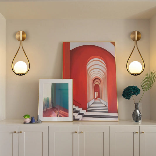Luxury Golden Wall Sconces with Opal Glass Globe
