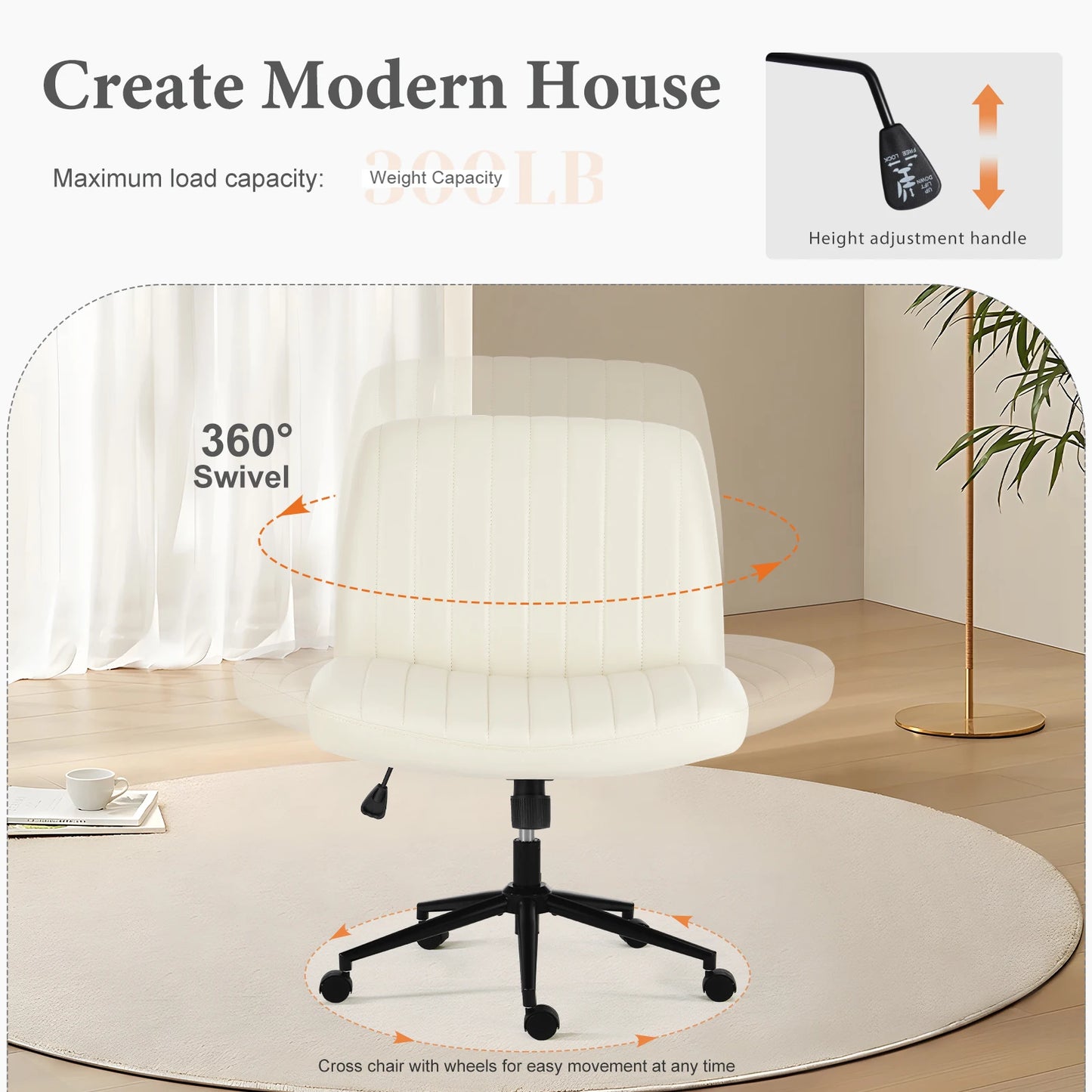 Armless Cross-Leg Office Chair with Wheels