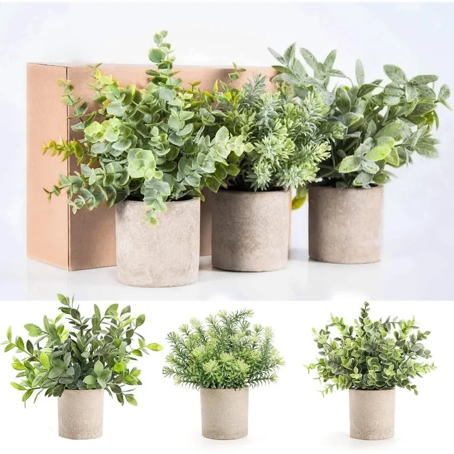 3-Pack Mini Artificial Eucalyptus Plants | Faux Potted Tabletop Greenery