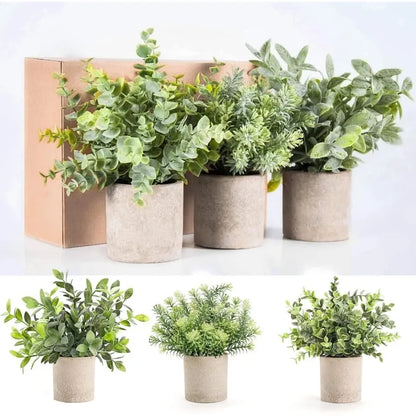 3-Pack Mini Artificial Eucalyptus Plants | Faux Potted Tabletop Greenery