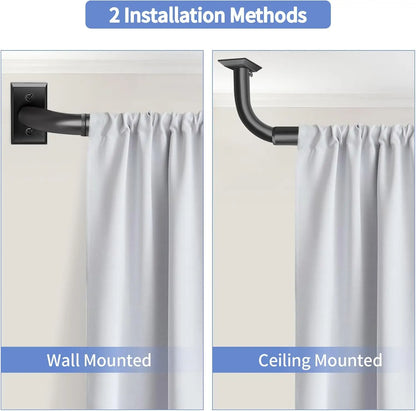 Black Wrap Around Blackout Curtain Rod | Heavy-Duty Adjustable Rod 48–90 Inch