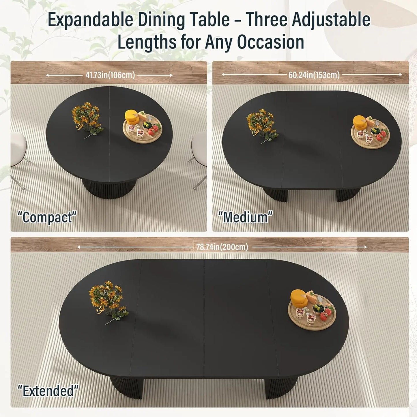 Expandable Dining Room Table with Fluted Base