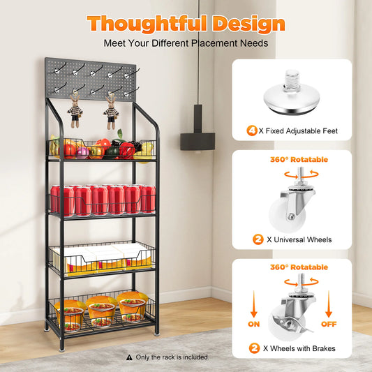 4-Tier Metal Display Rack with Wheels | Mobile Storage Shelf