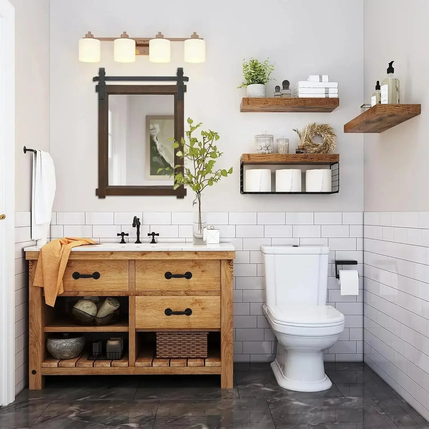 Rustic Bathroom Wall Mirror with Barn Door Cedar Wood Frame