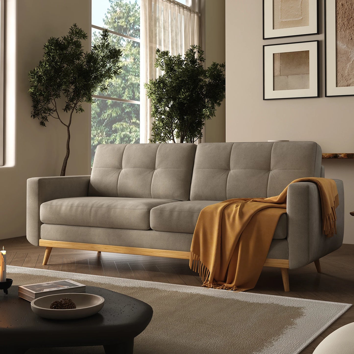 Mid-Century Modern Loveseat with Wooden Legs