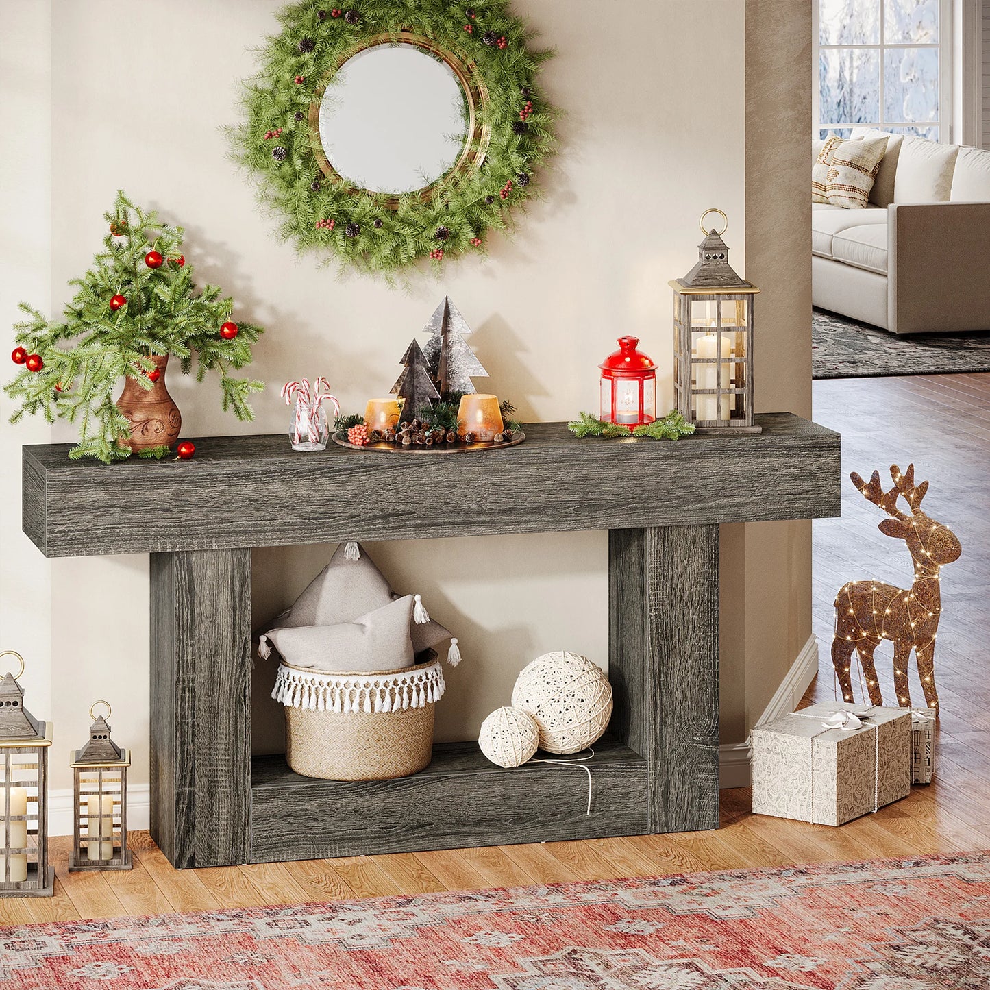 Farmhouse Style Wooden Console Table