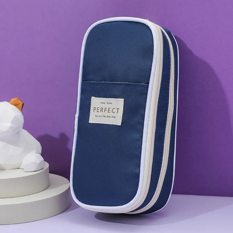 Large Canvas Pencil Case with Zipper – Multi-Layer Pen Pouch for School & Office