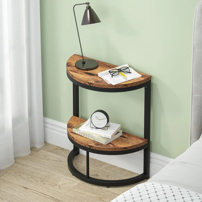 2-Tier Wood Accent Table with Open Shelving, Semi Circle Design