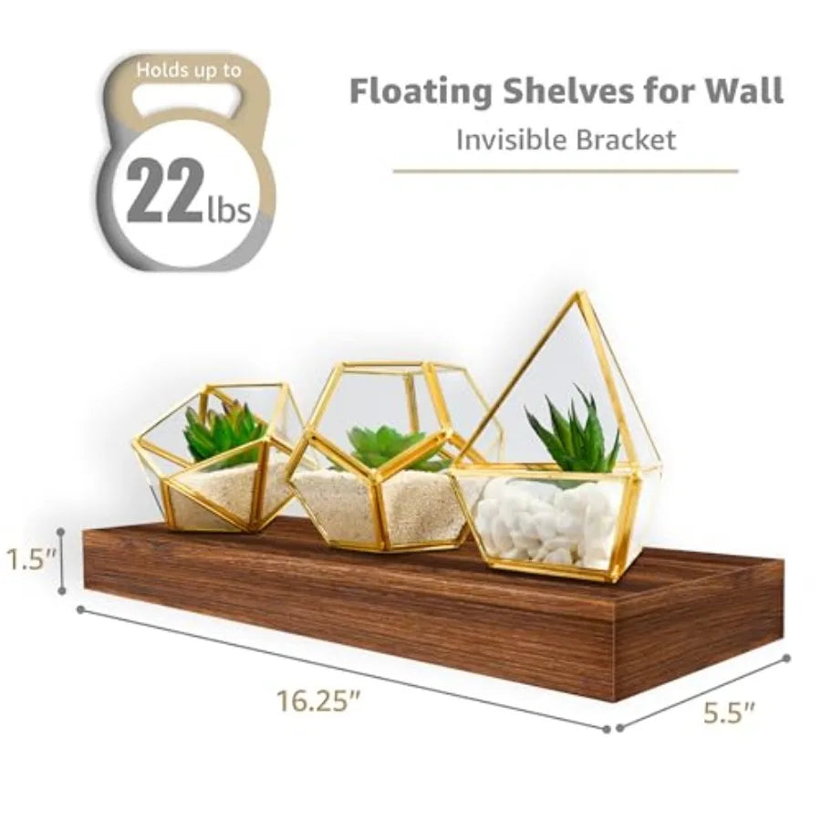 Floating Wall Shelves for Bathroom Kitchen Bedroom Living Room Over Toilet Storage Walnut 4 Pack