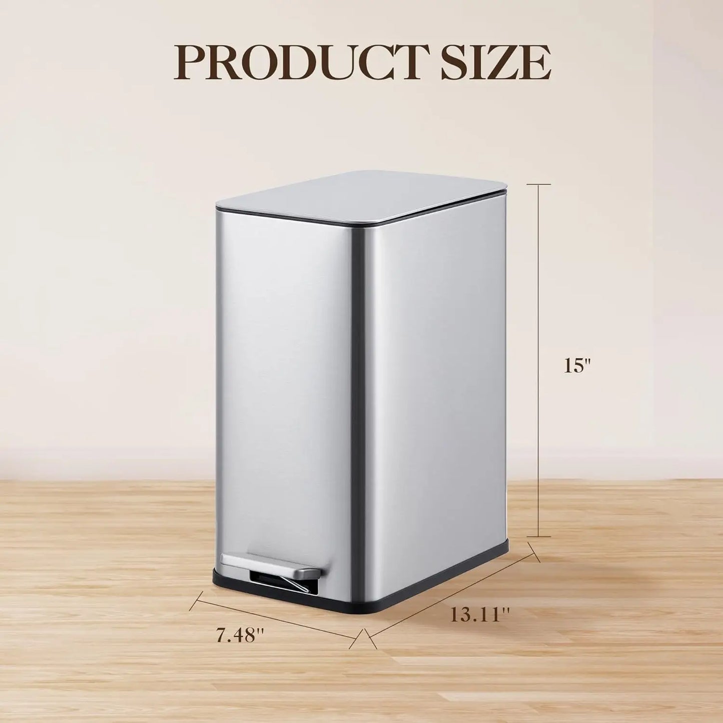 Stainless Steel Soft Close Trash Can with Pedal