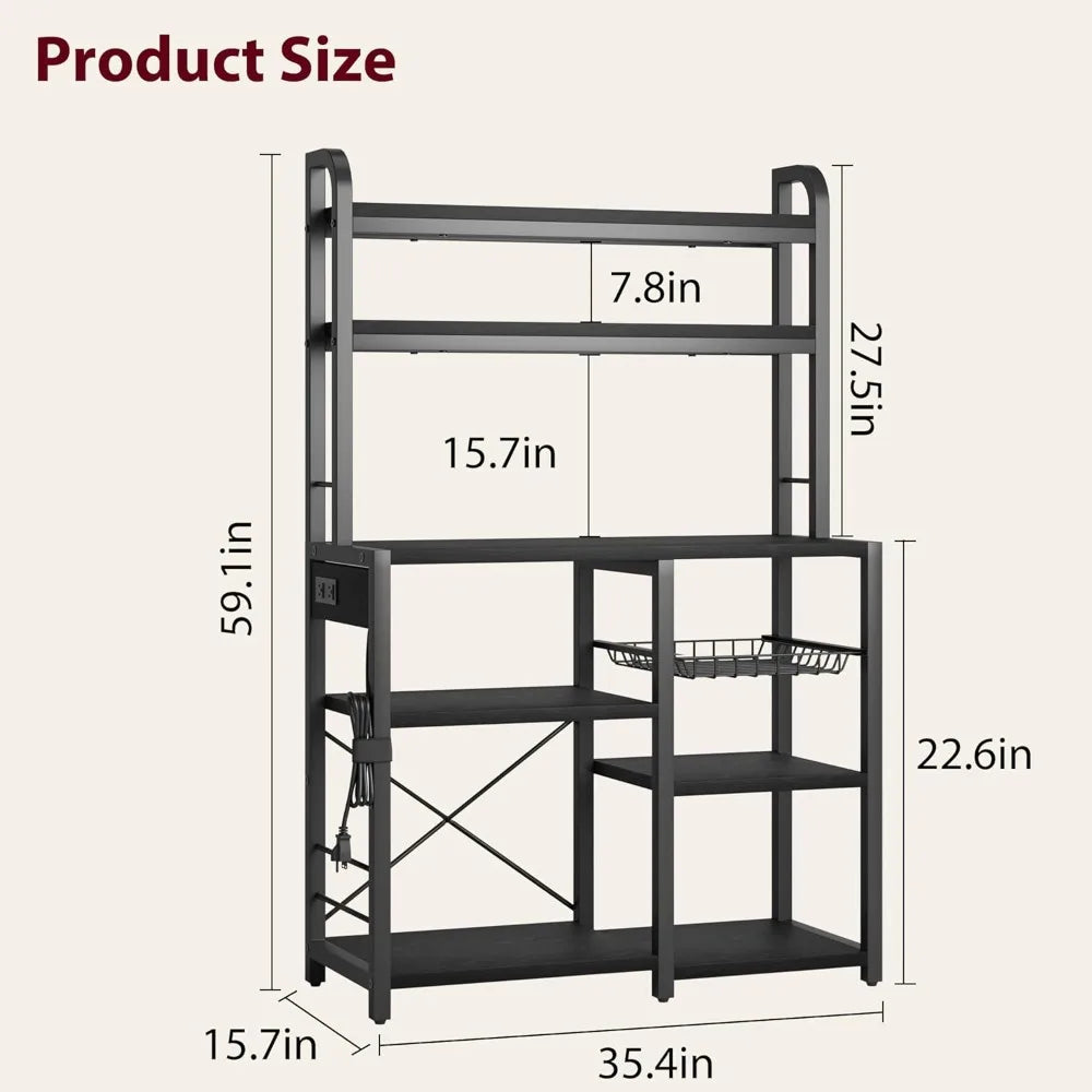 Spacious Steel Framed Bakers Rack with Power Strip