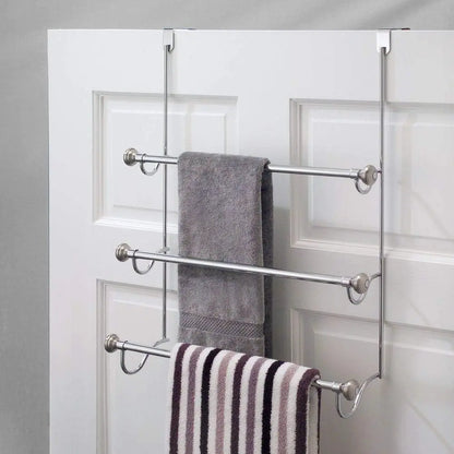 Over-the-Door Towel Rack | 3-Bar Bathroom Organizer in Brushed Nickel