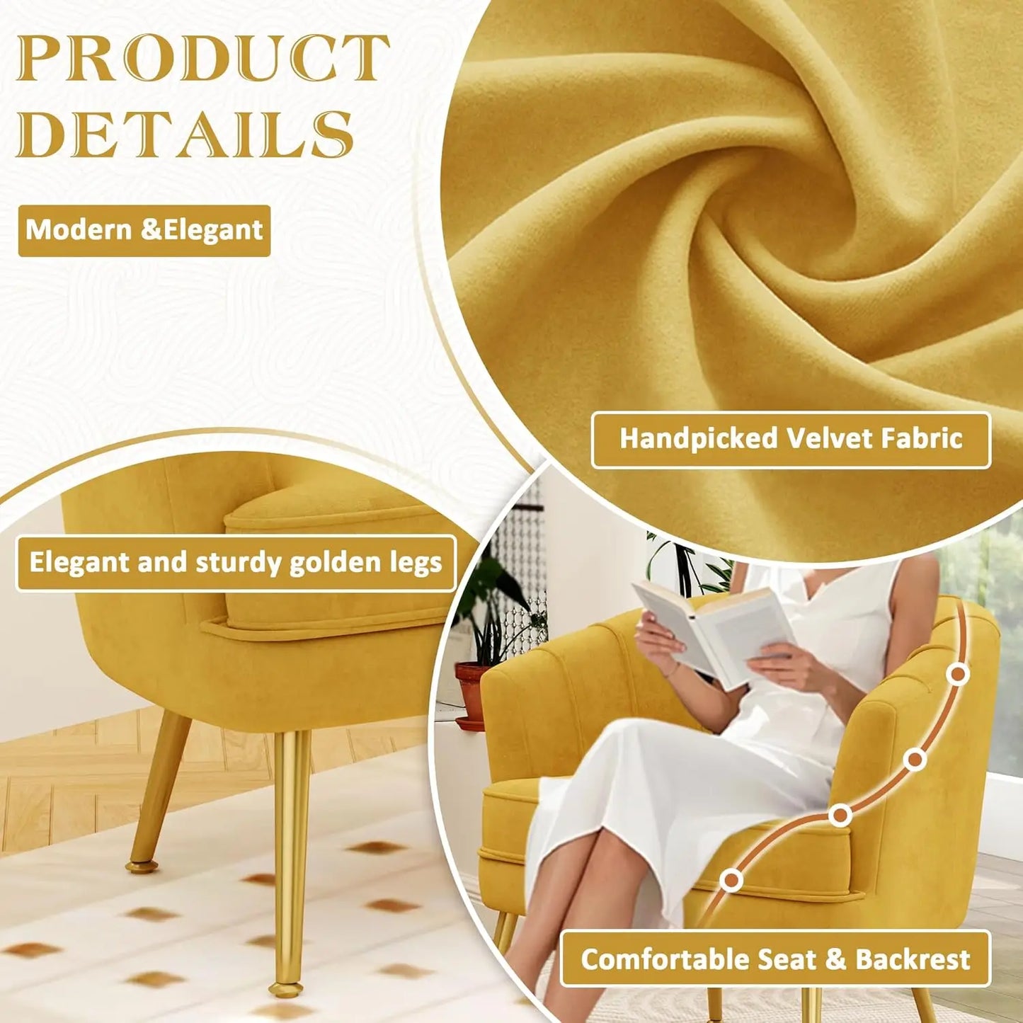 Velvet Upholstered Accent Chair Set