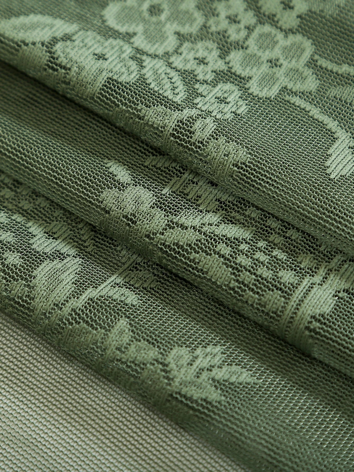 Green Boho Lace Sheer Curtain 84 Inch | Vintage Floral Scalloped Window Panel