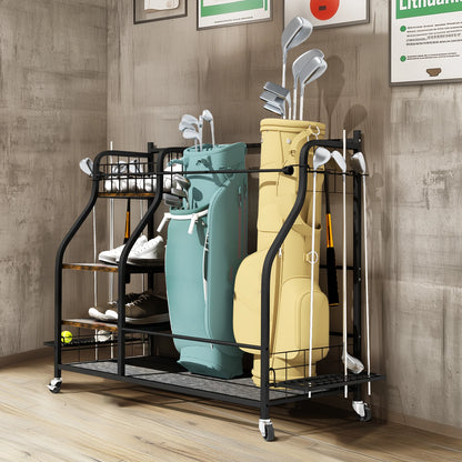 Multifunctional Metal Storage Shelf, Sports Equipment Organizer with Wheels