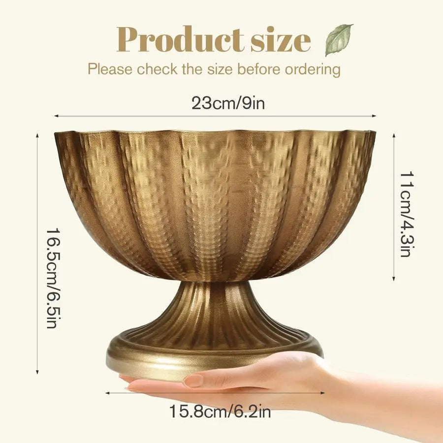 Antiqued Metal Distressed Gold Pedestal Vases