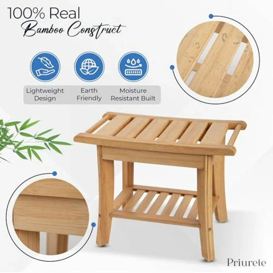 Bamboo Shower Stool with Shelf