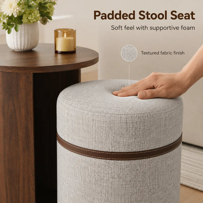 Round End Table with Pull-Out Stool | 2-in-1 Space-Saving Side Table