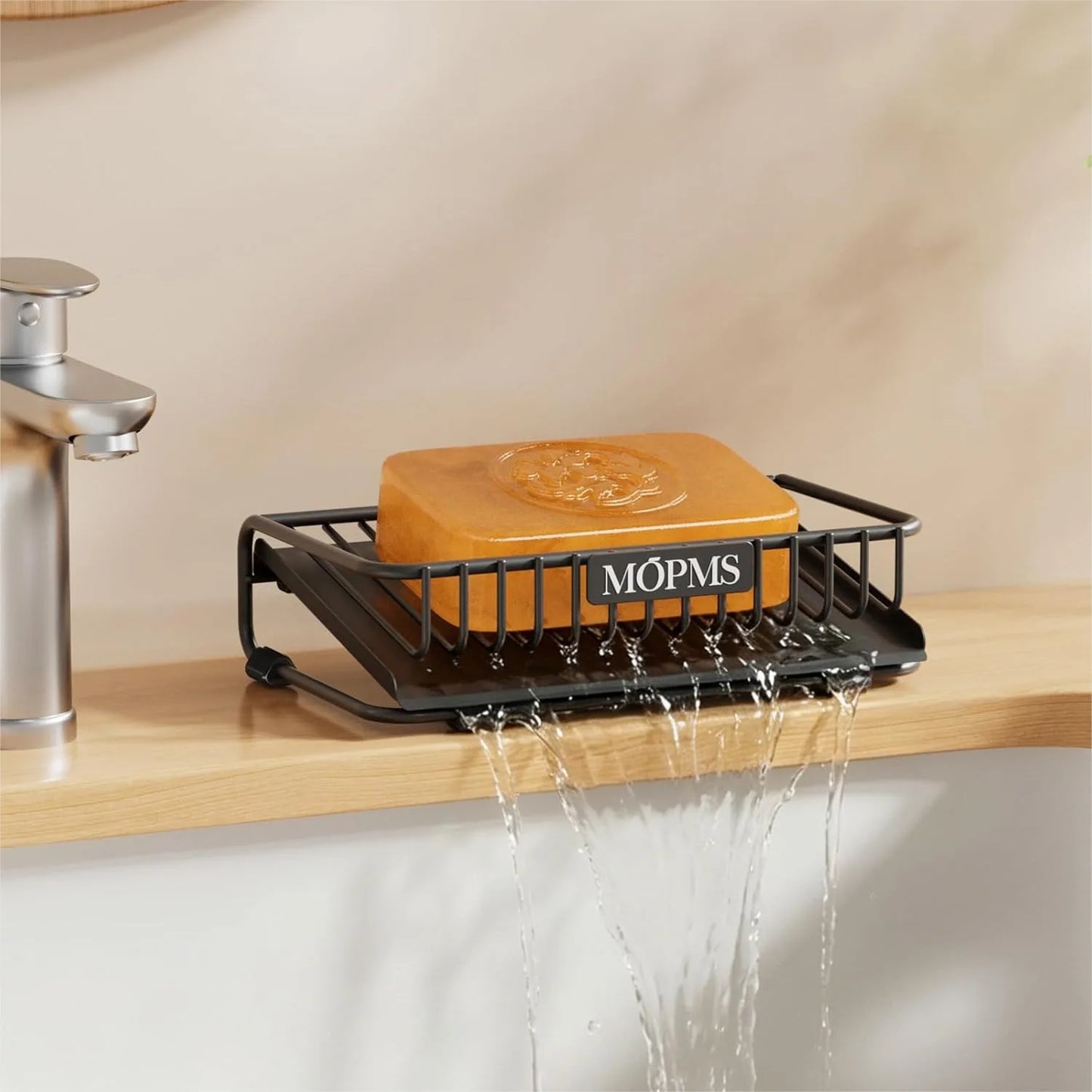 Self-Draining Carbon Steel Soap Dish | Waterfall Bar Soap Holder
